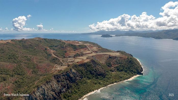 Tambang Nikel Di Pulau Manoram, Kabupaten Raja Ampat, Provinsi Papua Barat Daya. Foto: Dok. FWI