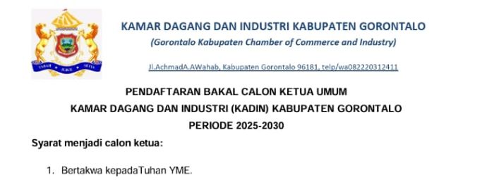 potongan lembar syarat pendaftaran Balon Ketum Kadin Kabgor