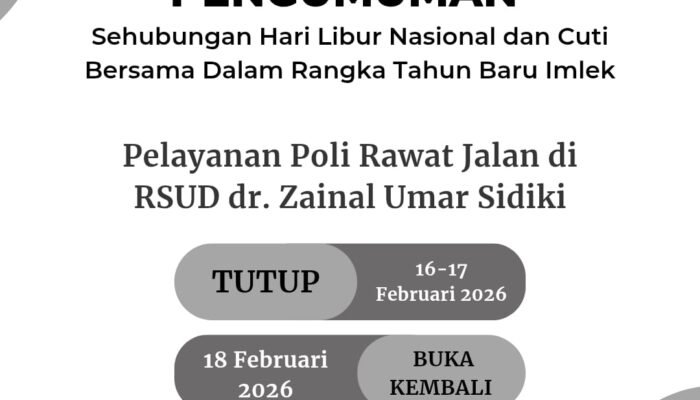 Libur Imlek, Layanan Poli RSUD ZUS Dihentikan Dua Hari,