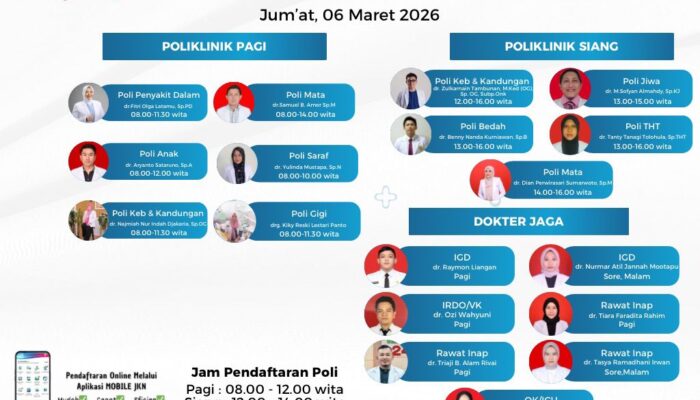 RSUD ZUS Rilis Jadwal Pelayanan Dokter, Jumat 6 Maret 2026