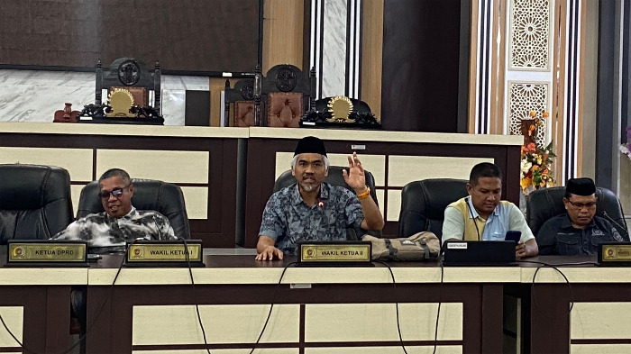 Hamzah Sidik Djibran Saat menyampaikan Pendapat pada rapat kerja DPRD Forum. Foto: Humas