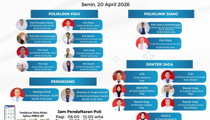 Update Jadwal RSUD ZUS 20 April 2026