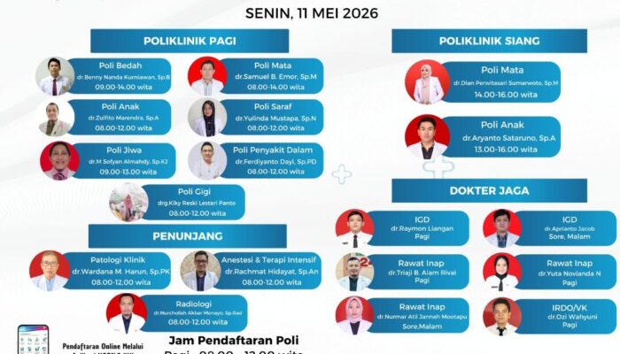 Ini Jadwal Dokter RSUD ZUS Senin 11 Mei 2026