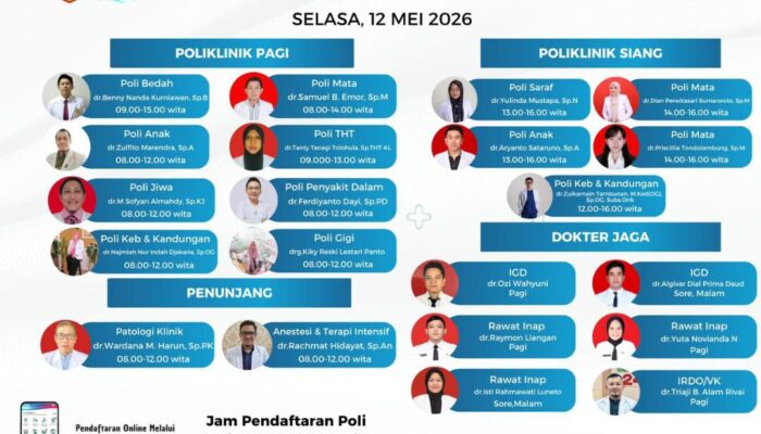 Jadwal Poli dan Dokter RSUD ZUS Selasa 12 Mei 2026