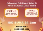 IGD Tetap Buka 24 Jam, Poli RSUD ZUS Libur 14 – 15 Mei 2026