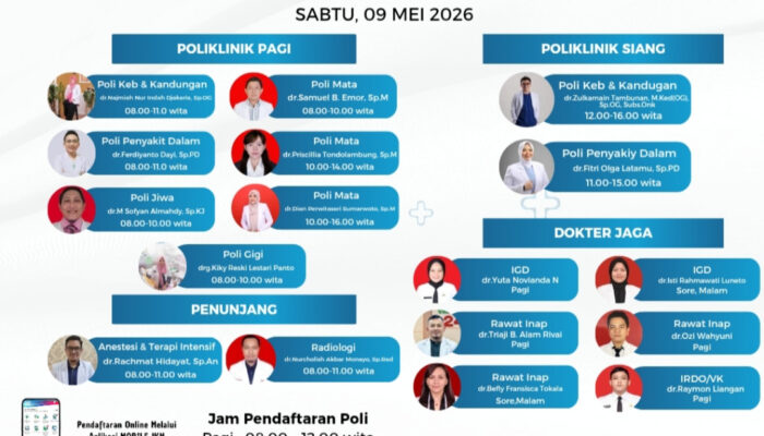 Ini Jadwal Dokter RSUD ZUS Sabtu 9 Mei 2026