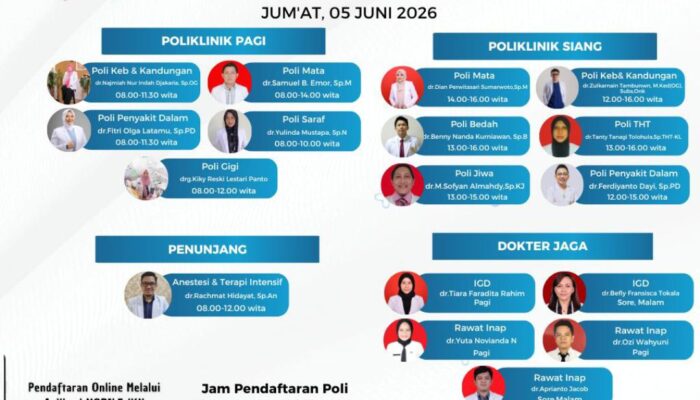 RSUD ZUS Umumkan Jadwal Pelayanan Dokter Jumat, 5 Juni 2026