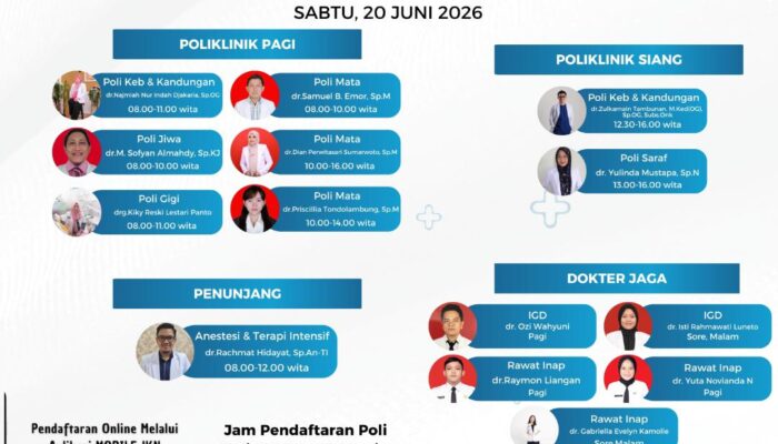 Jadwal Pelayanan RSUD ZUS 20 Juni 2026