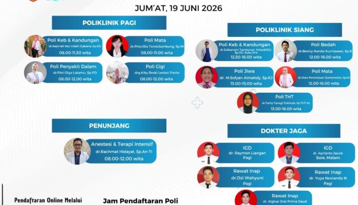 Cek Jadwal Dokter RSUD ZUS Jumat 19 Juni 2026