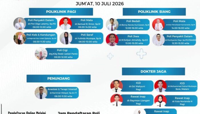 RSUD ZUS Rilis Jadwal Pelayanan Dokter Jumat, 10 Juli 2026