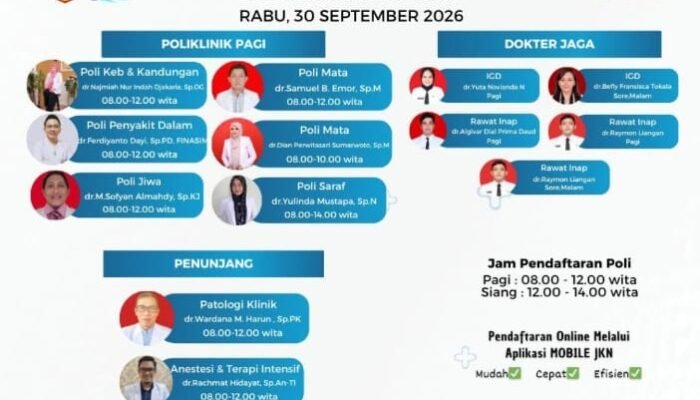 ini Jadwal Dokter RS ZUS Hari Rabu, 30 September 2026